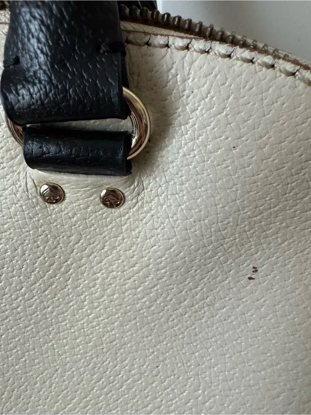 Kate Spade Two Tone Leather Dome Satchel Black Cream Handbag